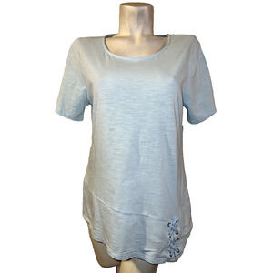 CHICO'S Top Women's Size M (1) Light Blue Lace Up Uneven Hem Short Sleeve Tunic